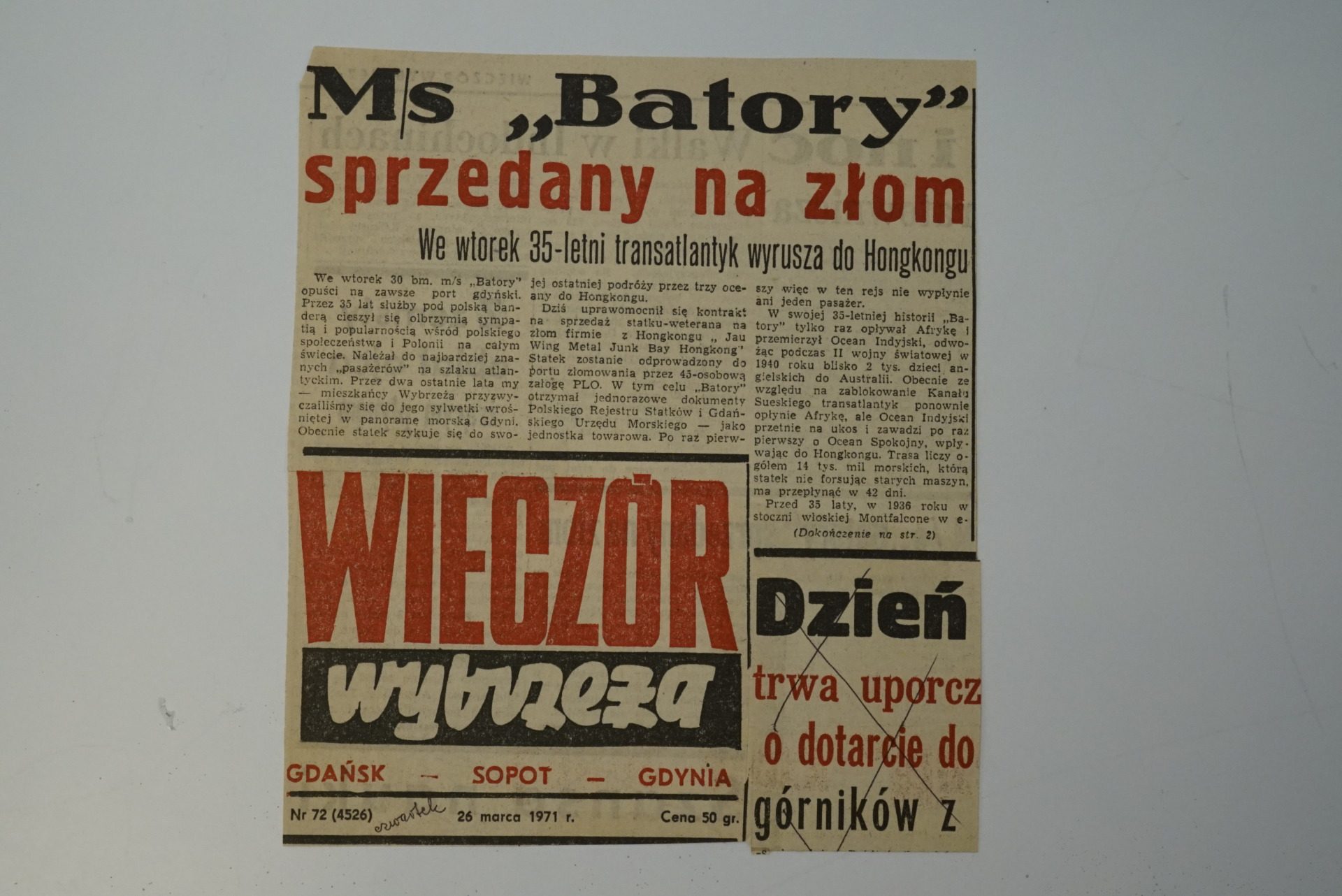 Ostatni rejs Batorego, archiwum Oficyny Wydawniczej Oryginały