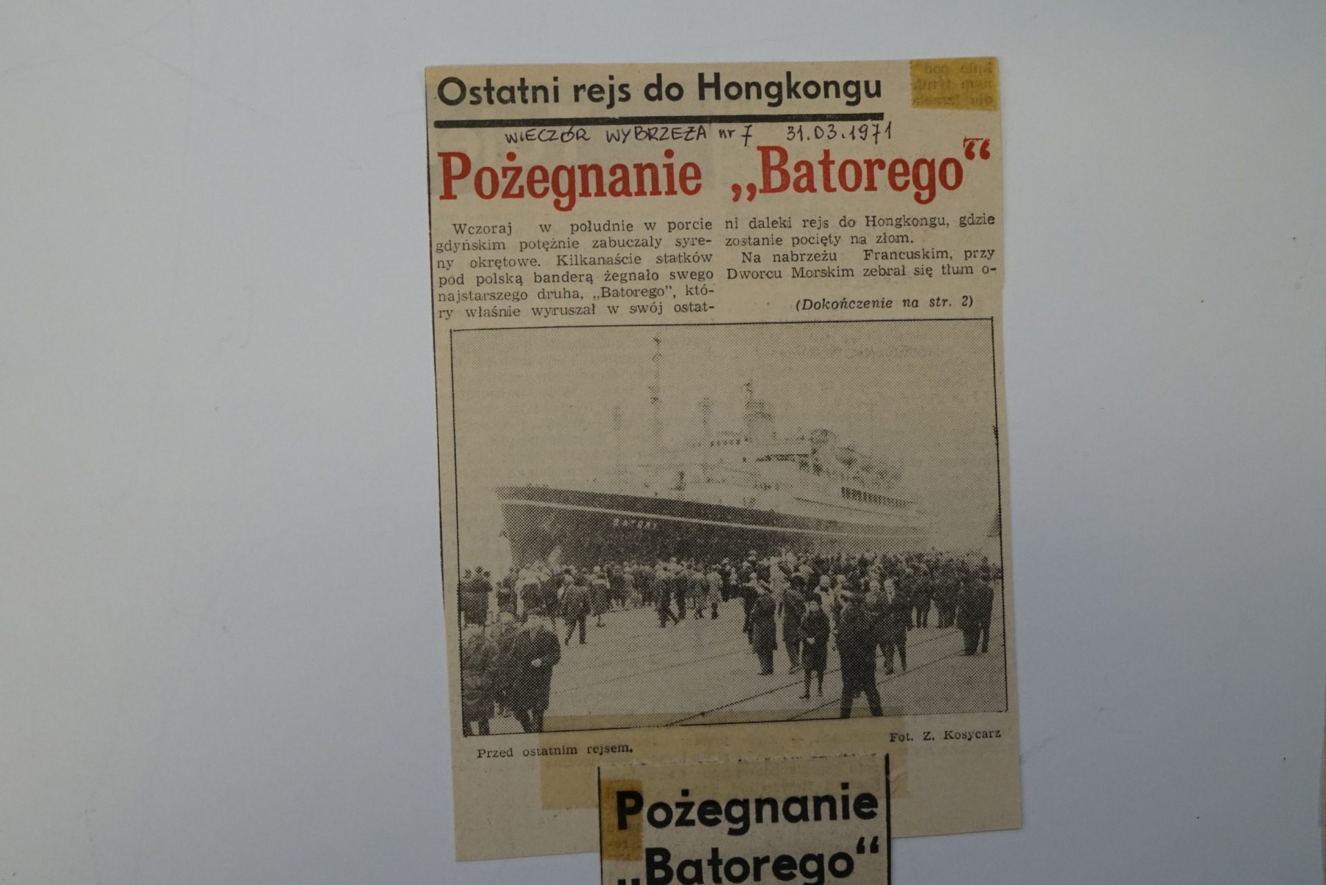 Ostatni rejs Batorego, archiwum Oficyny Wydawniczej Oryginały