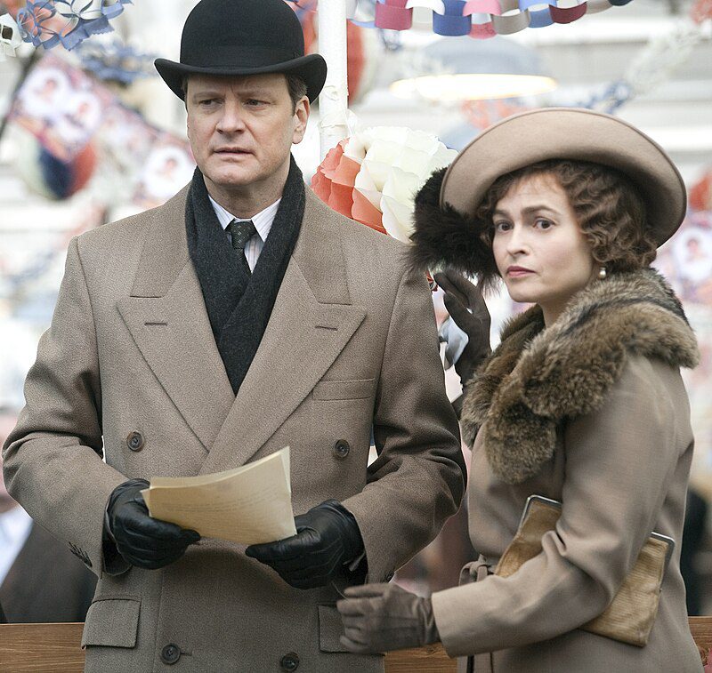 Colin Firth i Helena Bonham Carter na planie filmowym, fot. Wikipedia