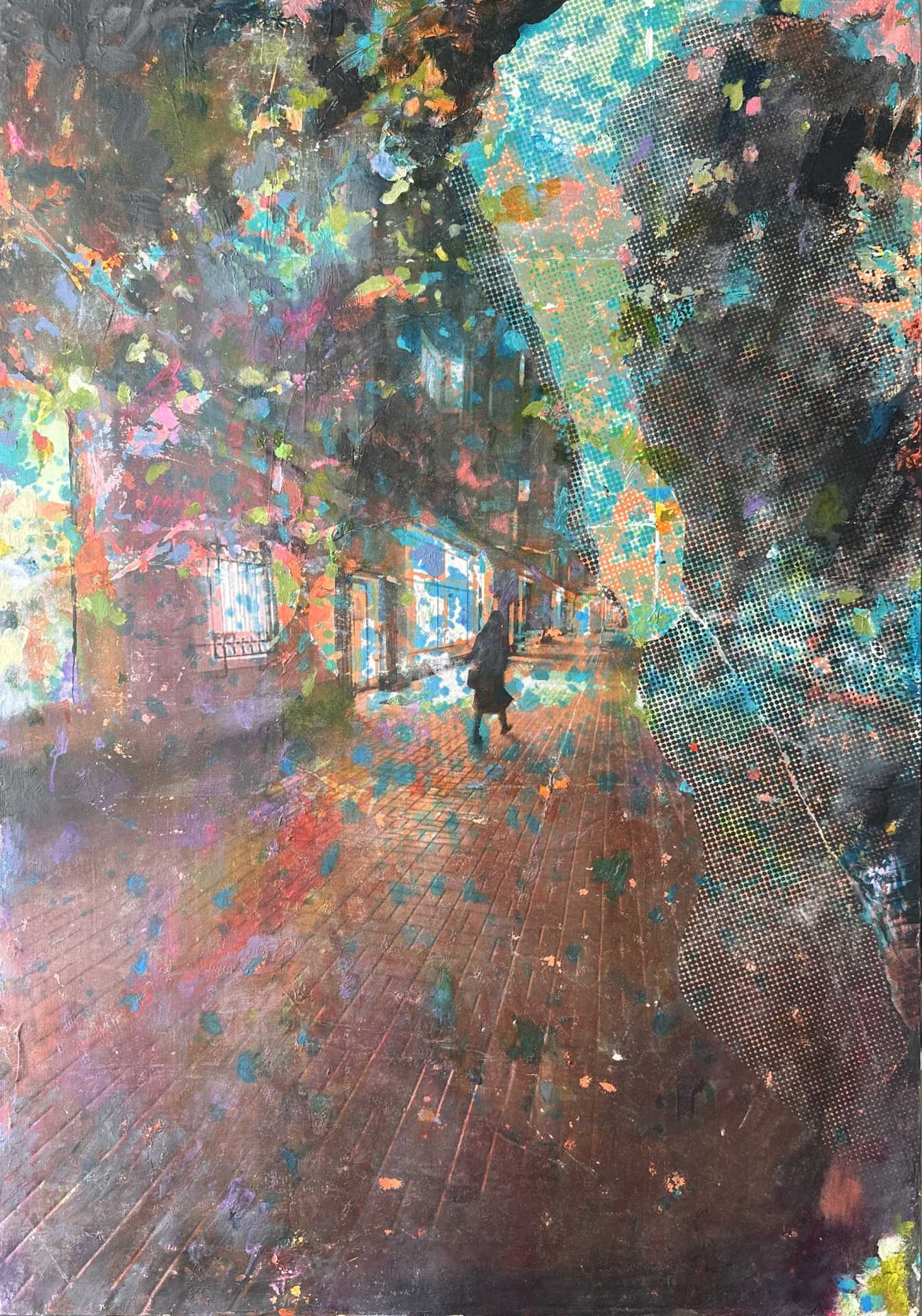 Tu i tam, 70x100 cm akryk i grafika na płótnie